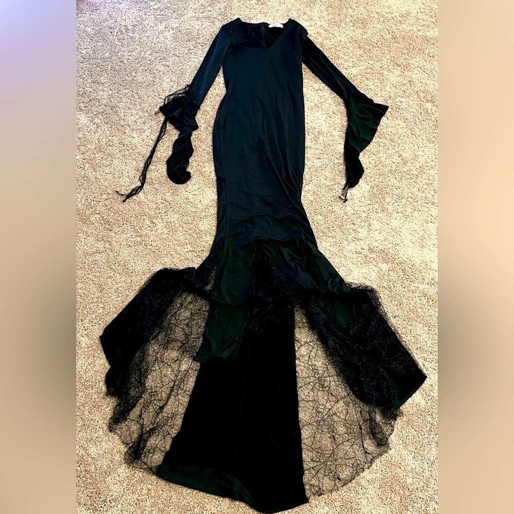 Morticia Addams Black Maxi Mermaid Goth Dress
